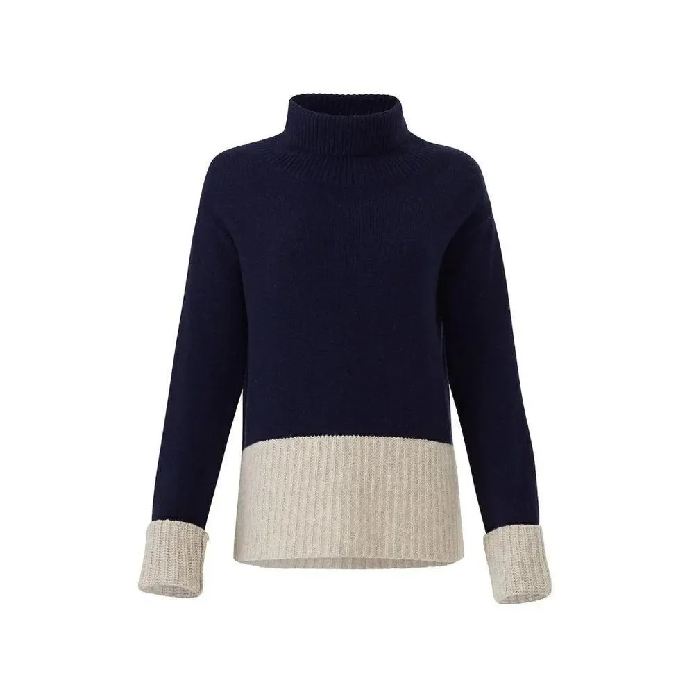 Derek 10 Lam Crosby Wool Blue Grey Turtleneck Contrast Block Sweater Size S